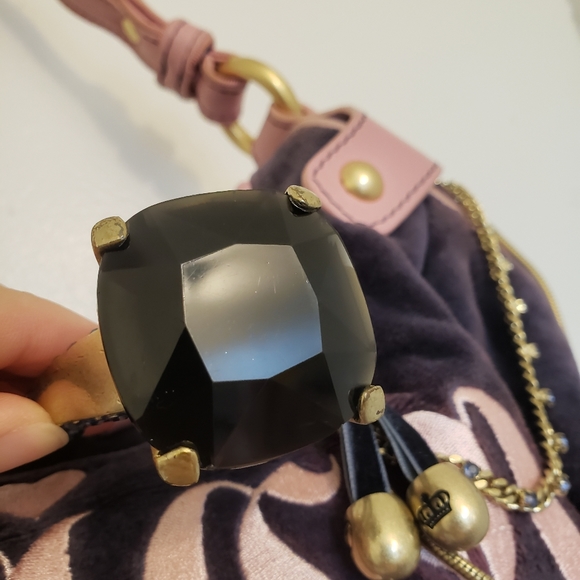 Juicy Couture Rock Ring and Jewel Embellished Embroidered Violet Velour Hobo Bag - Picture 4 of 10
